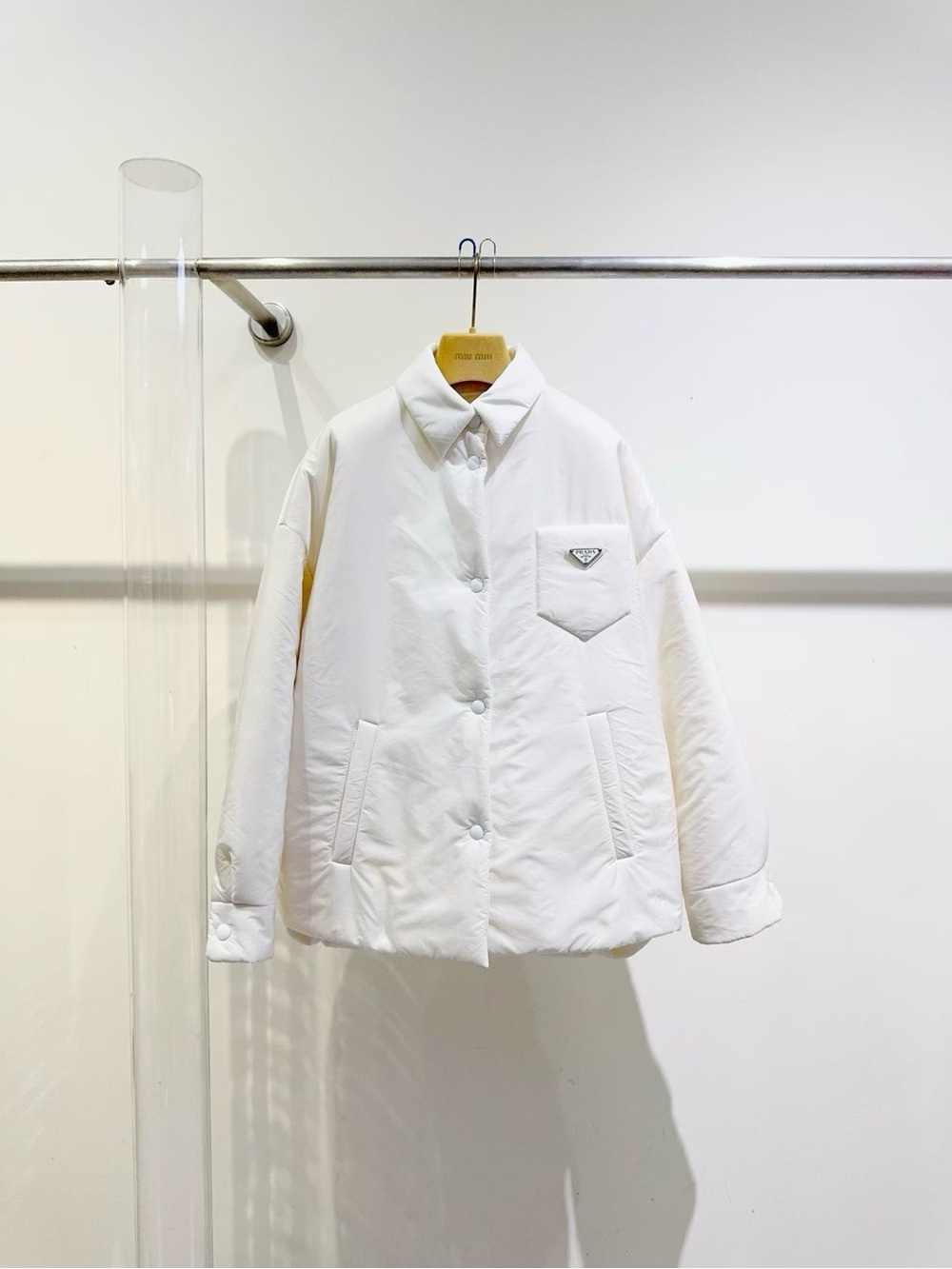 Prada White Quilted Button-Front Puffer Jacket